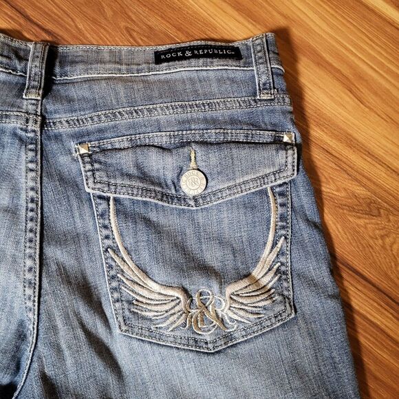 Rock & Republic Womens Size 12 Kendall Denim Jeans 32x25.5‎ Med Wash Embroidered - Picture 10 of 13